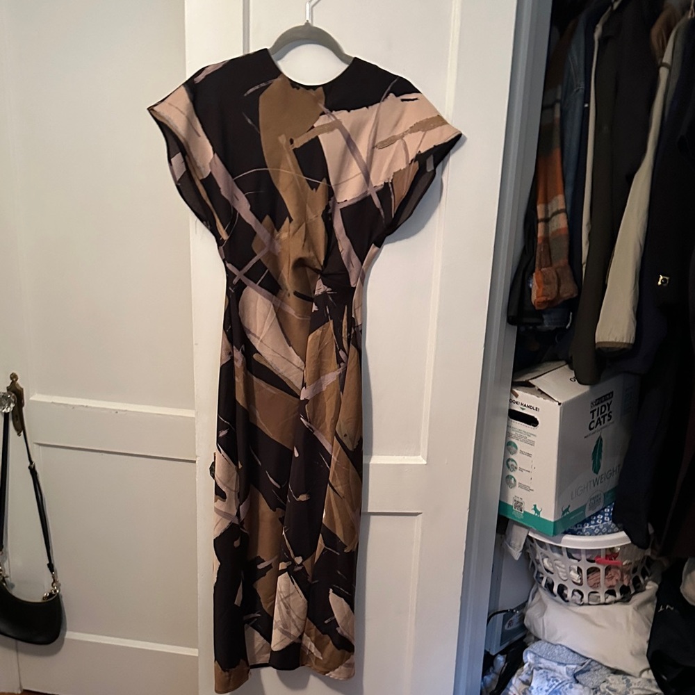 Zara Abstract-Print Maxi Dress in Black and Brown
